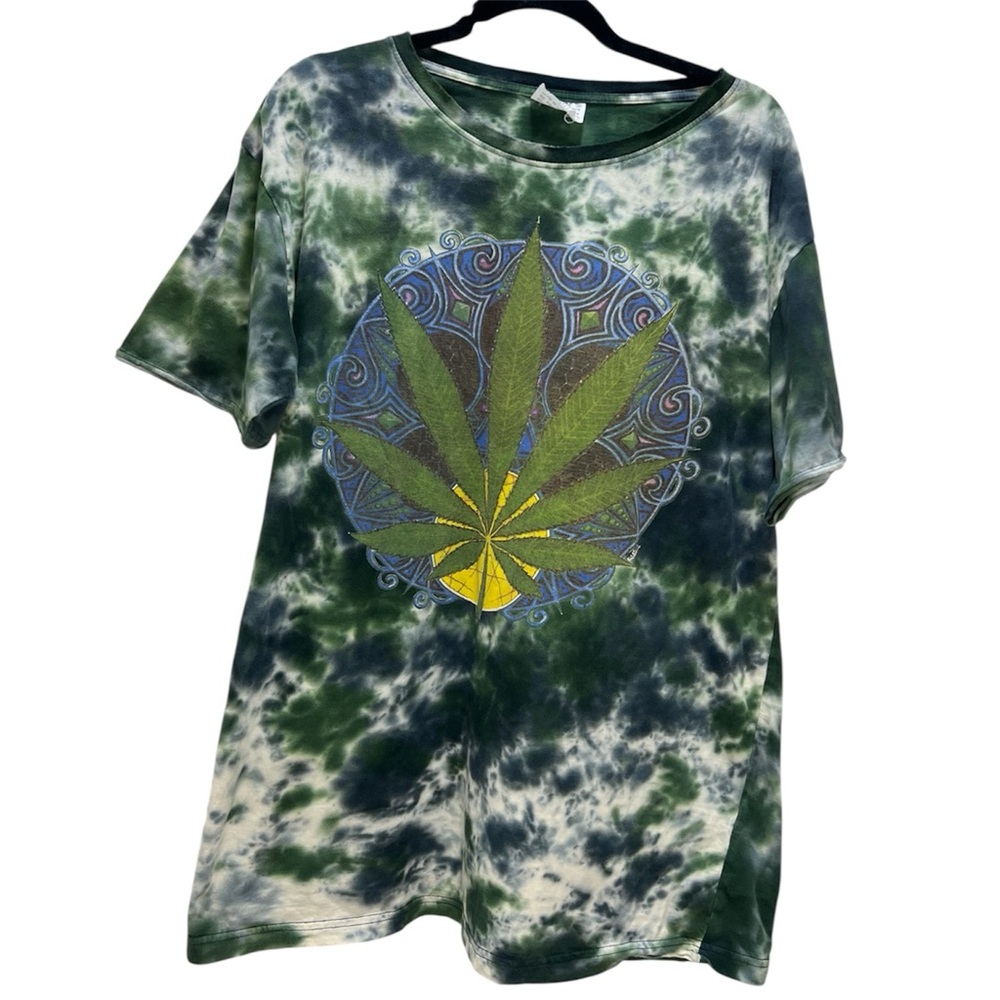 90 Vintage Green Tie-Dye Weed No Time T-Shirt size XL